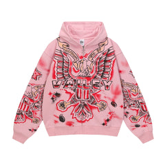 Vale Forever Pink Wing Cross Graphic Hoodie